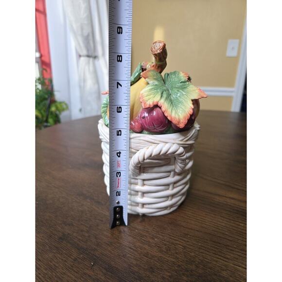 Fitz & Floyd Basket Weave Cookie Jar / Canister - Apple Plums Pear Grape 9 X 7 - Picture 5 of 16